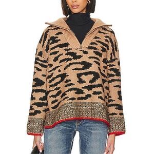 John + Jenn Revolve Stirling 1/4 zip sweater leopard‎ print size M